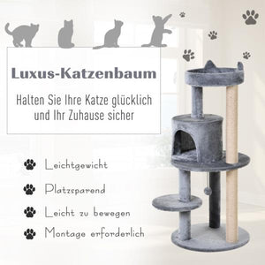 Katzenbaum 4-Stock Katzenhöhle mit Spielbällen Sitzstange Sisalsäule Sisal Plüsch Grau