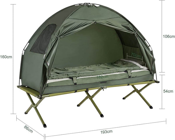 4in1-Zelt Für 1 Person Wurfzelt Feldbett Mit Campingliege Grün