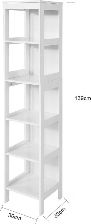 Badregal mit 5 Ablagen | Bad Hochschrank | Weiss BZR14-W