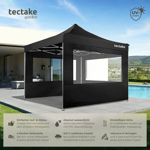 Faltbarer Garten Pavillon 3x3m mit 4 Seitenteilen schwarz