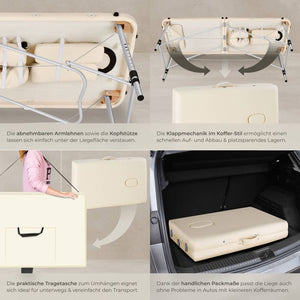Lettino da massaggio a 2 zone con imbottitura, rulli massaggianti e struttura in alluminio - beige