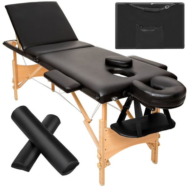 3 Zonen Massageliege-Set Daniel mit Polsterung, Rollen und Holzgestell schwarz