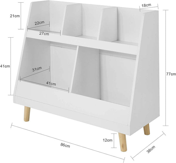 Kinderbücherregal | Spielzeugtruhe | Aufbewahrungsregal Kinderzimmer | Weiss KMB19-W