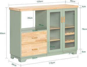 Sideboard mit 2 Glastüren | Küchenschrank | Kommode | Flurschrank | Grün