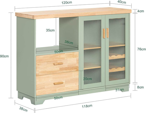 Sideboard mit 2 Glastüren | Küchenschrank | Kommode | Flurschrank | Grün