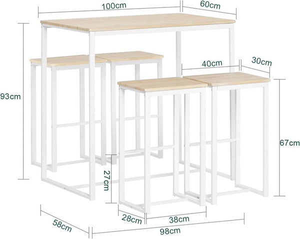 Bartisch mit 4 Hockern | Bartisch set | Stehtisch | 5-teilig | weiß-natur | OGT15-WN