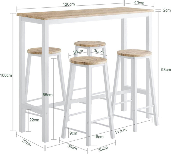 5-teilig Bartisch mit 4 Stühlen Esstisch set Stehtisch Sitzgruppe Weiss-Natur OGT22-WN