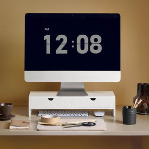 Monitorerhöhung Monitorständer mit Schubladen Weiss BBF02-W