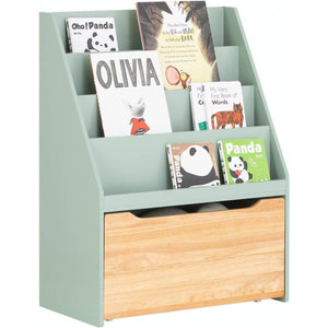 Kinder Bücherregal Spielzeugtruhe Aufbewahrungsregal Kinderzimmer Grün-Natur