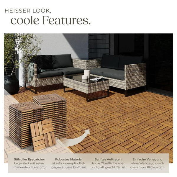 Terrassenfliesen Tabula Akazienholz 12 Lamellen braun 31 x 31 cm, 40 Stück