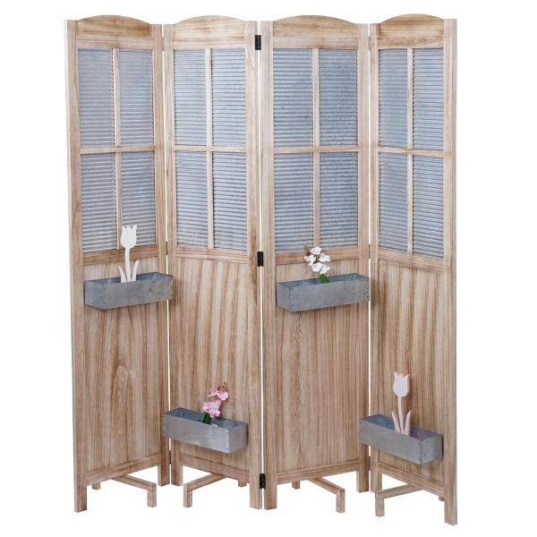 Paravent HWC-D26 Pflanzkörbe, Raumteiler Trennwand spanische Wand Sichtschutz, Holz Metall 170x161x29cm