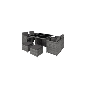Aluminium Rattan Sitzgruppe Manhattan 4+4+1, grau