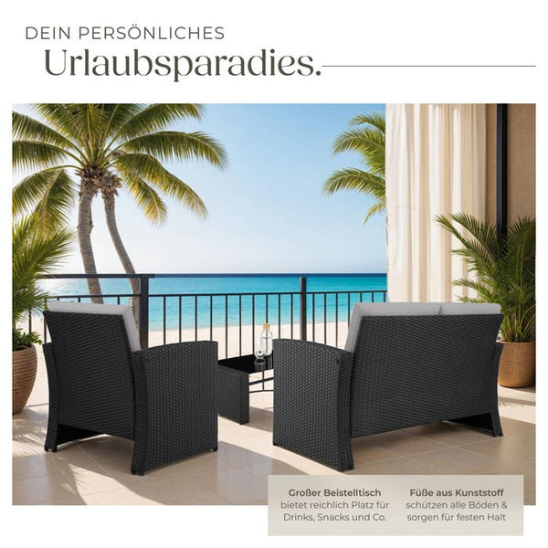 Rattan Lounge Lucca schwarz/grau