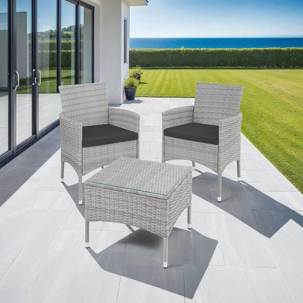 Rattan Gartenset Luzern 2+1 - hellgrau