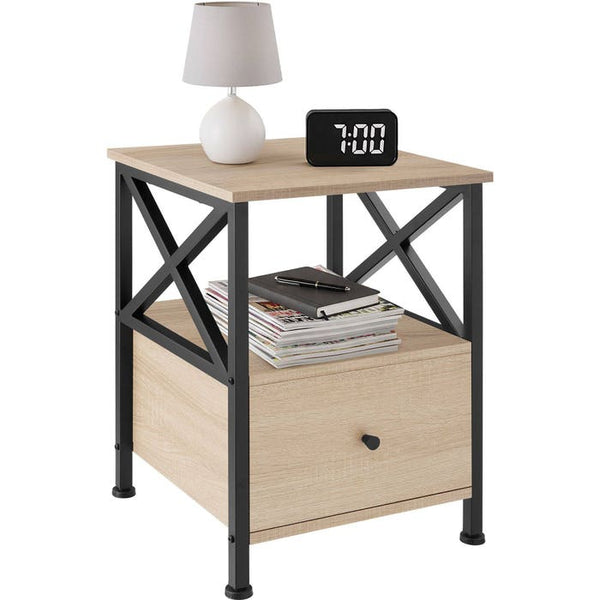 Nachttisch Falkirk Industrial Holz hell, Eiche Sonoma