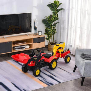 Trettraktor mit Anhänger Tretbagger mit Frontlader Kindertrettraktoren ab 3 Jahre Stahl Kunststoff Rot 179 x 42 x 59 cm