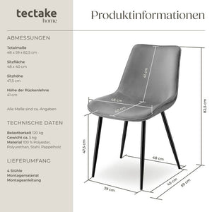 4er Set Stuhl Monroe Samtoptik grau