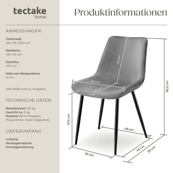 4er Set Stuhl Monroe Samtoptik grau