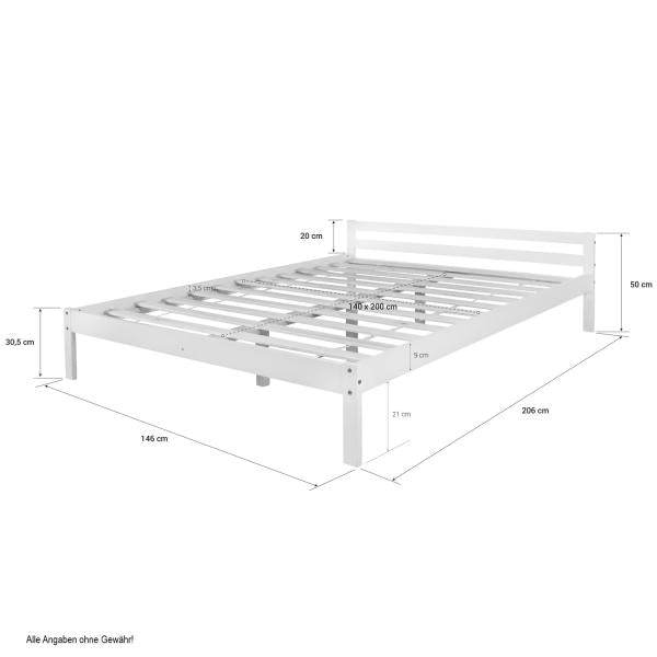 Holzbett Doppelbett Futonbett 140x200 weiss Kiefer Massivholz