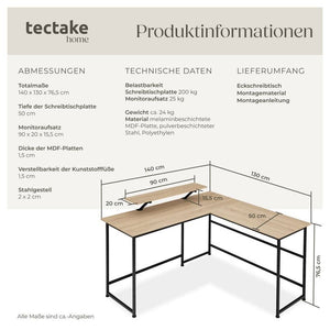 Schreibtisch Melrose Industrial Holz hell, Eiche Sonoma