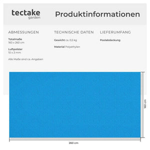 Poolabdeckung Solarfolie rechteckig blau 160 x 260 cm