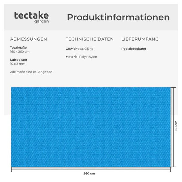 Poolabdeckung Solarfolie rechteckig blau 160 x 260 cm