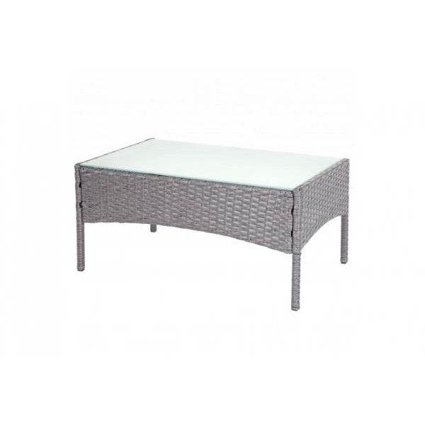 Poly-Rattan Gartentisch Halden, Beistelltisch Tisch mit Glasplatte ~ grau