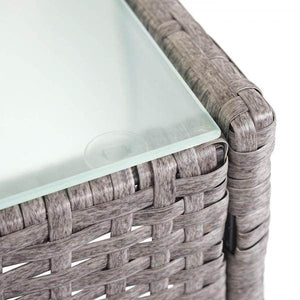Poly-Rattan Gartentisch Halden, Beistelltisch Tisch mit Glasplatte ~ grau