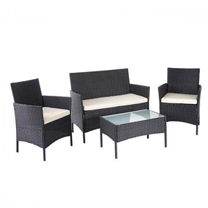 Poly-Rattan Garten-Garnitur HWC-D82, Sitzgruppe Lounge-Set ~ schwarz mit Kissen creme