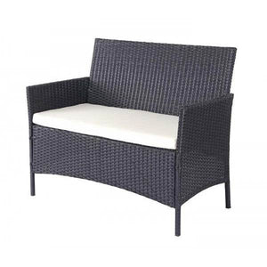 Poly-Rattan Garten-Garnitur HWC-D82, Sitzgruppe Lounge-Set ~ schwarz mit Kissen creme