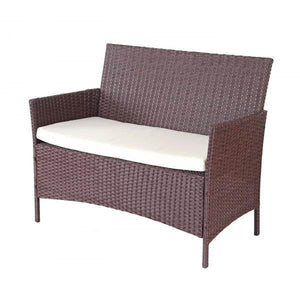 Poly-Rattan Garten-Garnitur HWC-D82, Sitzgruppe Lounge-Set ~ braun-meliert mit Kissen creme