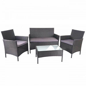 Poly-Rattan Garten-Garnitur HWC-D82, Sitzgruppe Lounge-Set ~ schwarz mit Kissen anthrazit