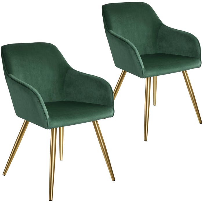 Ensemble de 2 chaises Marilyn, aspect velours, vert foncé/doré