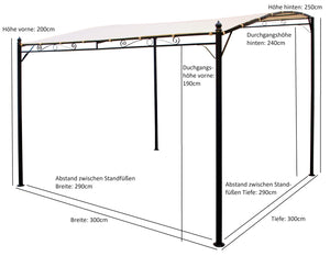 Anbaupavillon MANTOVA-XL 3x3 Meter, Stahl dunkel, Plane PVC-beschichtet écru