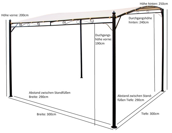 Anbaupavillon MANTOVA-XL 3x3 Meter, Stahl dunkel, Plane PVC-beschichtet écru