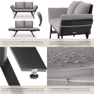 Rattan-Loungesofa Sintra hellgrau/schwarz