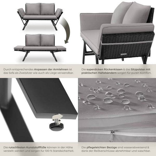 Rattan-Loungesofa Sintra hellgrau/schwarz