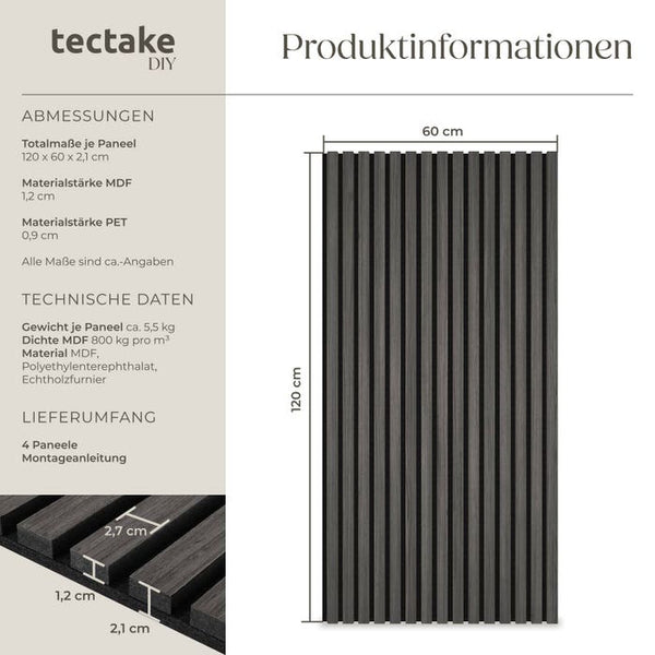 Akustikpaneele Sonic Wall Eiche schwarz 4er Set