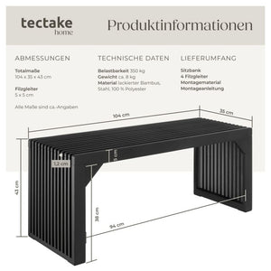 Sitzbank Ribb Lamellenoptik schwarz 104 x 35 x 43 cm