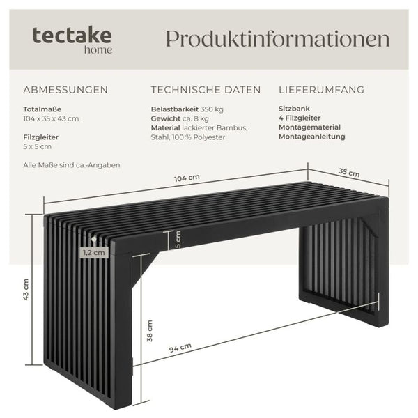 Sitzbank Ribb Lamellenoptik schwarz 104 x 35 x 43 cm