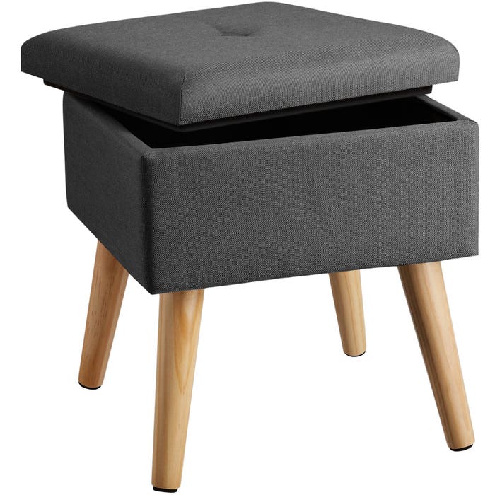 Sgabello imbottito Elva in effetto lino, portata 300 kg, con vano contenitore - grigio scuro 
