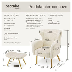 Sessel mit Hocker Vänersborg Bouclé creme/gold