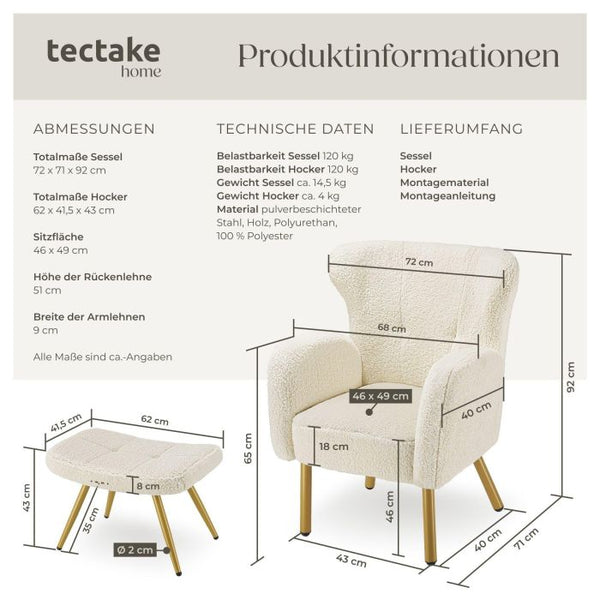 Sessel mit Hocker Vänersborg Bouclé creme/gold