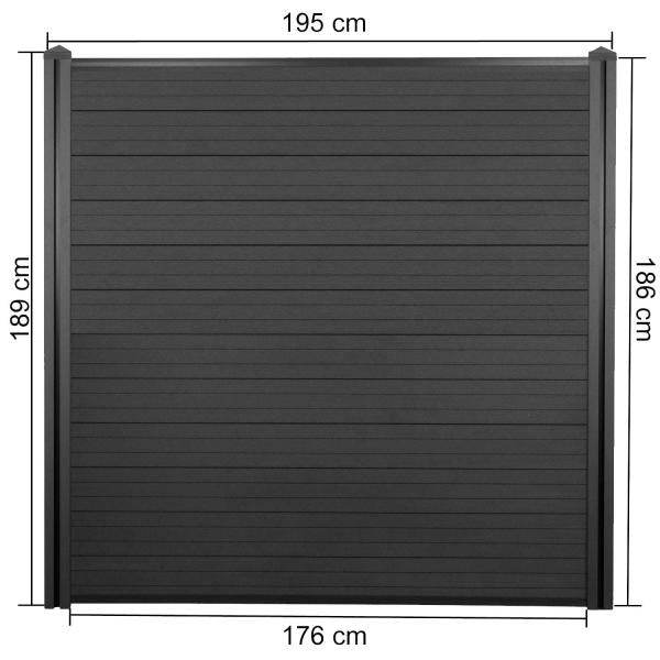 WPC-Sichtschutz Sarthe, Windschutz Zaun, WPC-Pfosten ~ 3er Set, 5,7m anthrazit