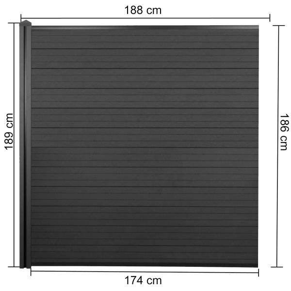 WPC-Sichtschutz Sarthe, Windschutz Zaun, WPC-Pfosten ~ 3er Set, 5,7m anthrazit