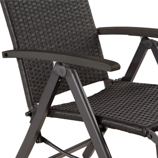 Rattanstuhl Brisbane klappbar mit Aluminiumgestell und Fussablage schwarz