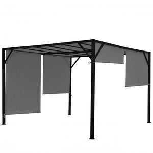 Pergola Baia, Garten Pavillon Terrassenüberdachung, stabiles 6cm-Stahl-Gestell + Schiebedach grau ~ 3x3m