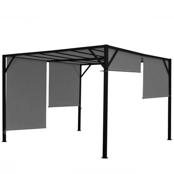 Pergola Baia, Garten Pavillon Terrassenüberdachung, stabiles 6cm-Stahl-Gestell + Schiebedach grau ~ 3x3m