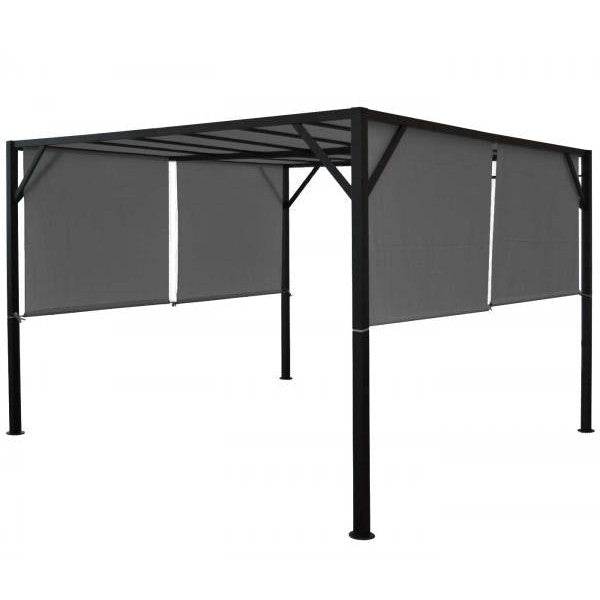 Pergola Baia, Garten Pavillon Terrassenüberdachung, stabiles 6cm-Stahl-Gestell + Schiebedach grau ~ 3x3m
