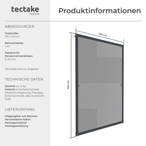 Fliegengitter mit Aluminiumrahmen anthrazit 120 x 140 cm